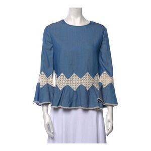 Jonathan Simkhai Bateau Neckline Three-Quarter Sleeve Blouse Size XS